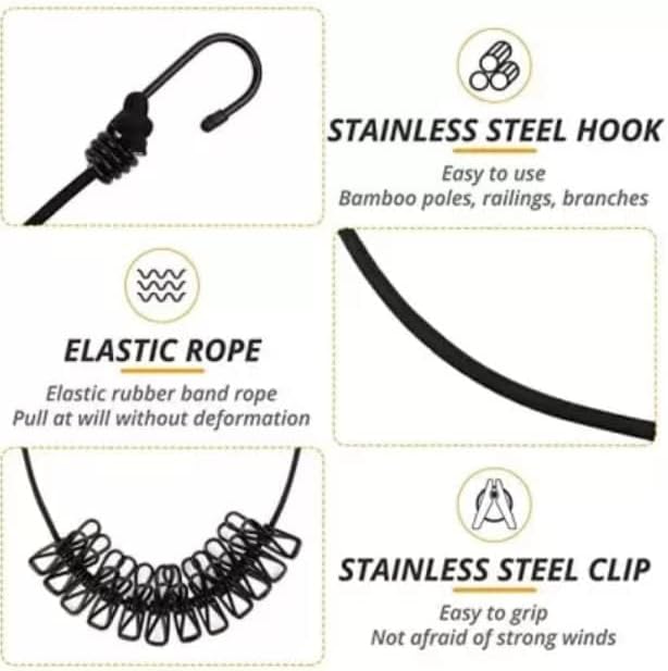 Premium Heavy Duty Cloth Drying Rope with Hooks  Adjustable Laundry Line