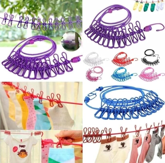 Premium Heavy Duty Cloth Drying Rope with Hooks  Adjustable Laundry Line