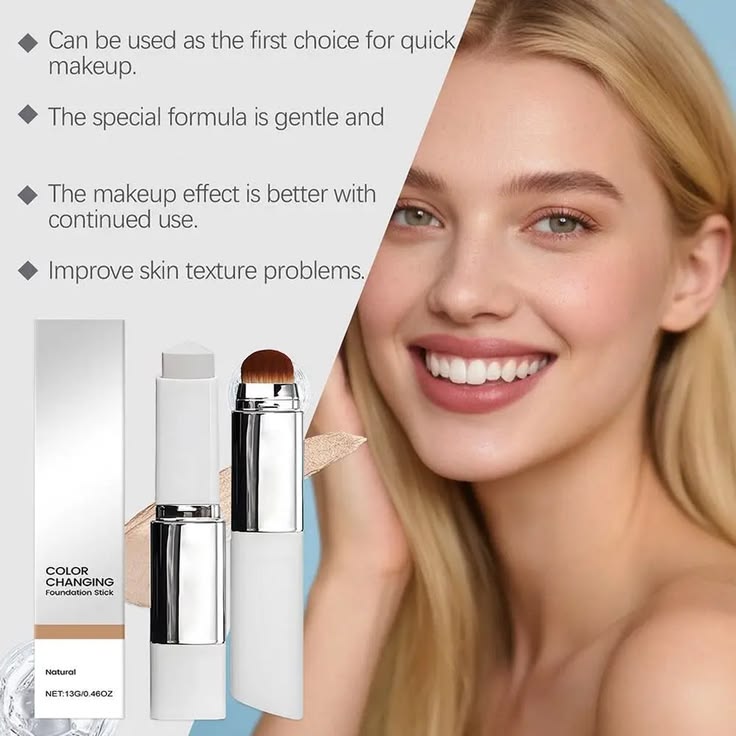 2-in-1 Color Changing Foundation Stick with Brush for All Skin Types