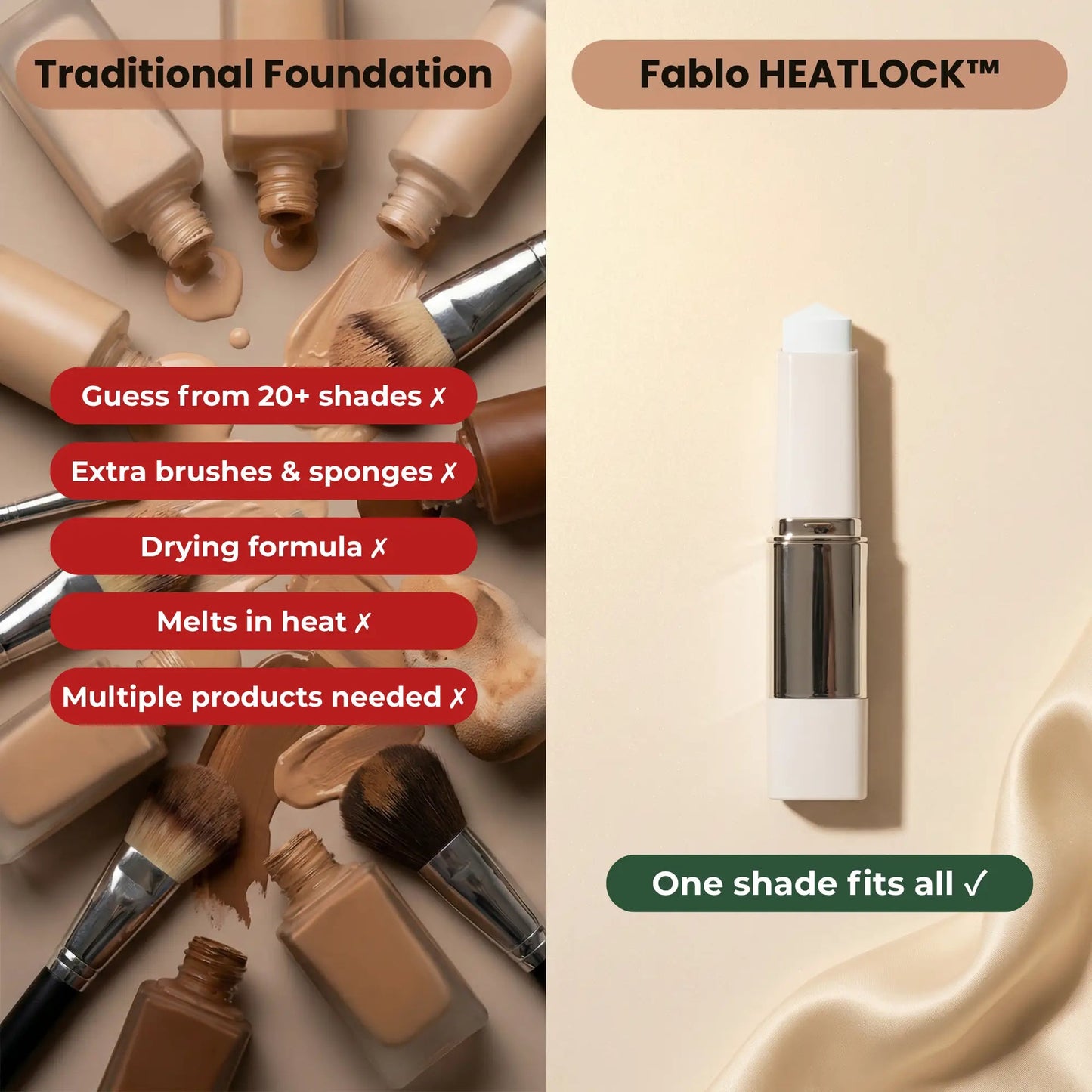 2-in-1 Color Changing Foundation Stick with Brush for All Skin Types